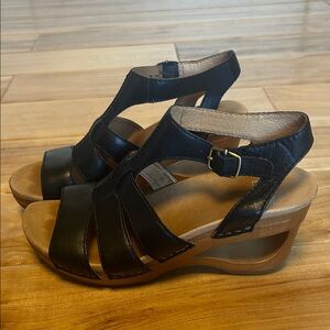 DANSKO Black Leather Wedge Sandals